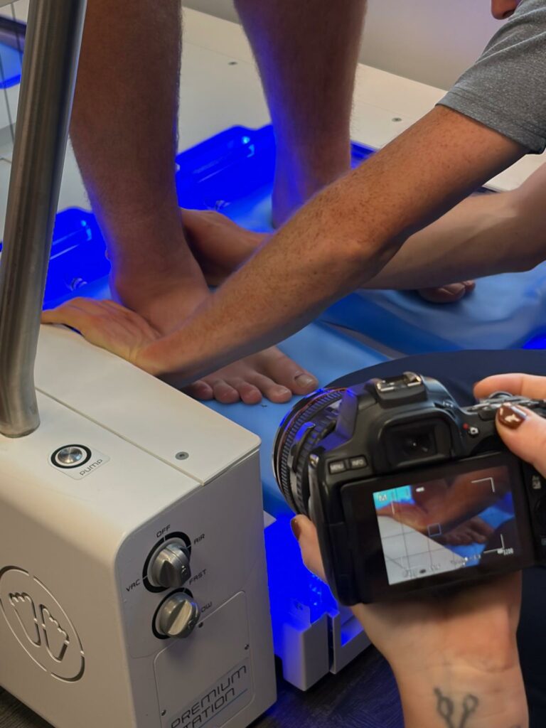 Bespoke orthotics being cast in The Gait Lab - George King from Huddersfield Giants.